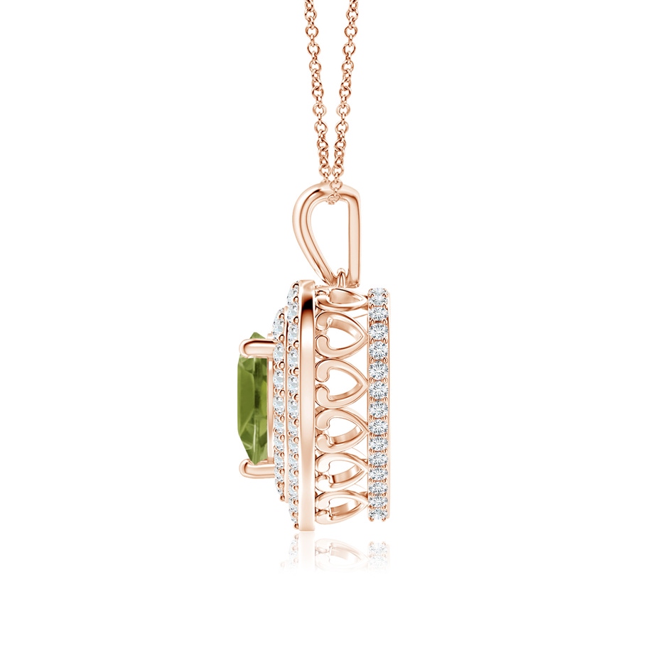 7mm A Peridot Heart Pendant with Diamond Double Halo in Rose Gold side-1