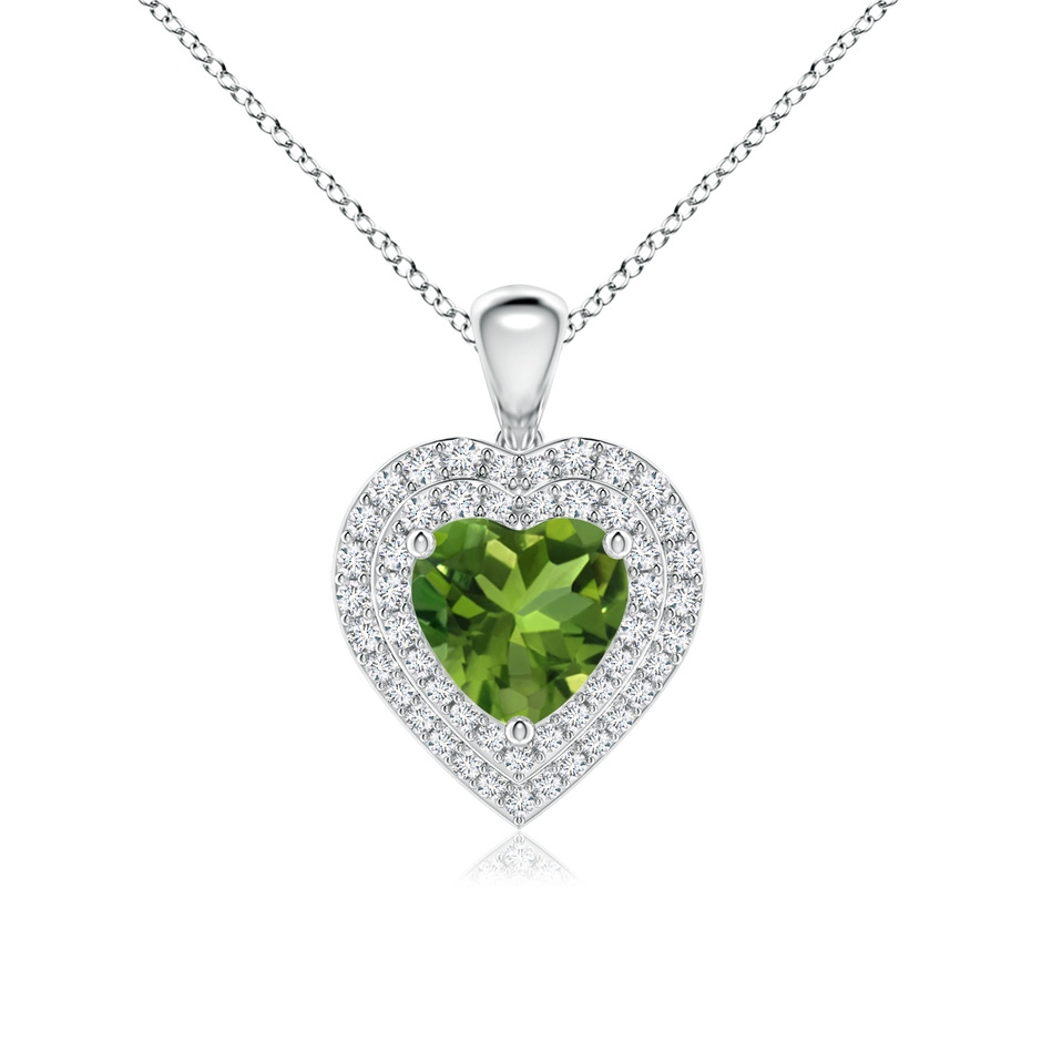 7mm AAAA Peridot Heart Pendant with Diamond Double Halo in P950 Platinum 