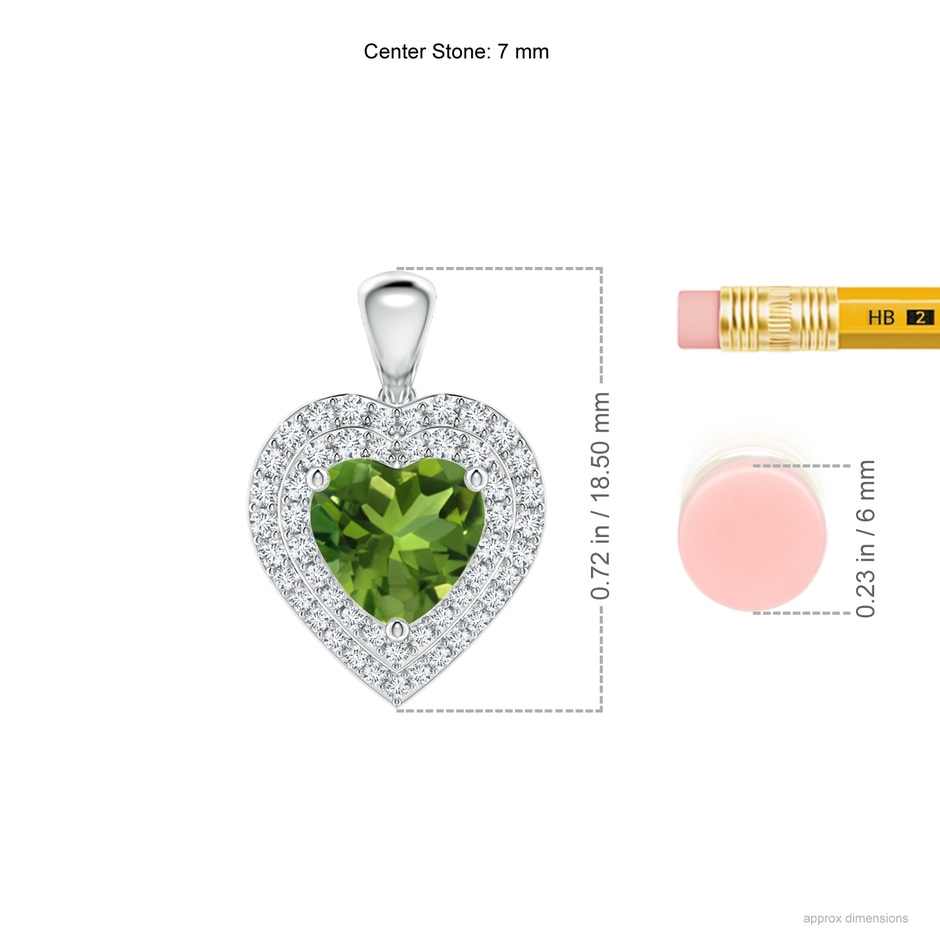7mm AAAA Peridot Heart Pendant with Diamond Double Halo in P950 Platinum ruler