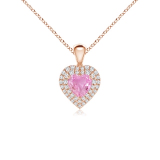 5mm A Pink Sapphire Heart Pendant with Diamond Double Halo in Rose Gold