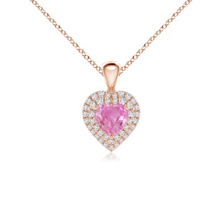 5mm AA Pink Sapphire Heart Pendant with Diamond Double Halo in Rose Gold