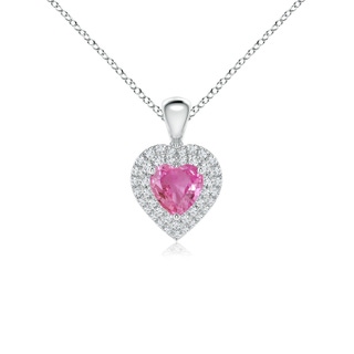 5mm AAA Pink Sapphire Heart Pendant with Diamond Double Halo in 9K White Gold