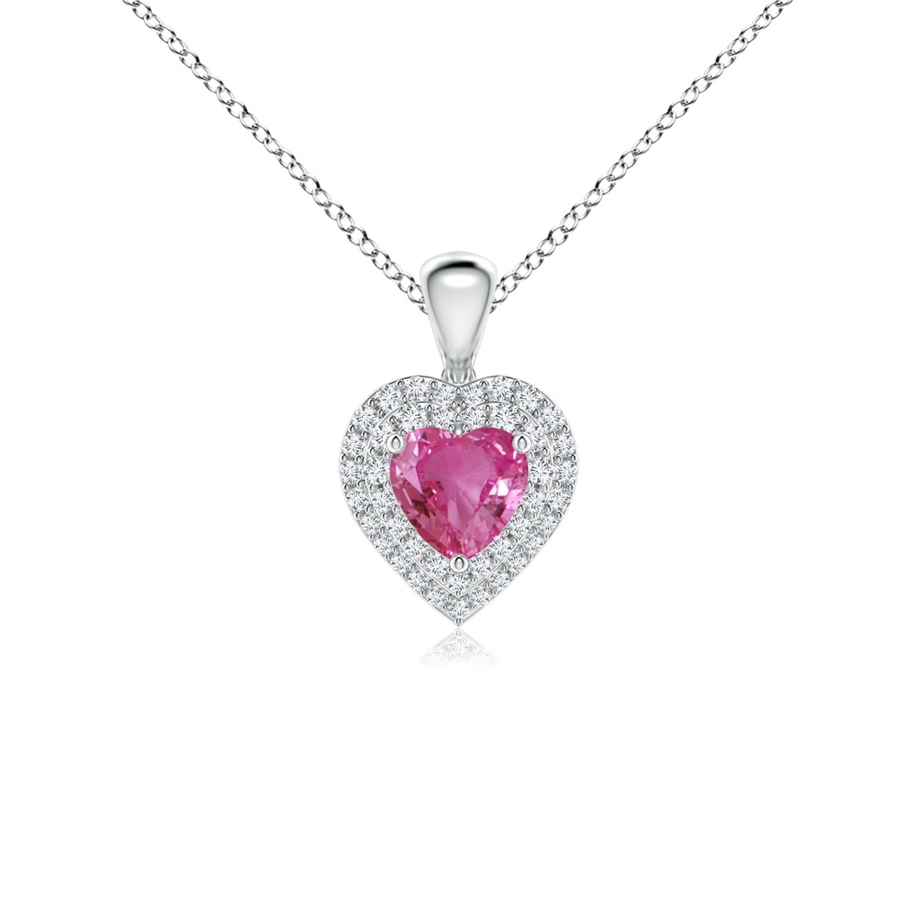 5mm AAAA Pink Sapphire Heart Pendant with Diamond Double Halo in P950 Platinum