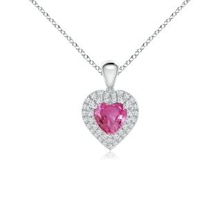 5mm AAAA Pink Sapphire Heart Pendant with Diamond Double Halo in White Gold