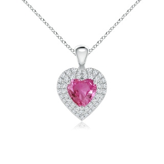 6mm AAAA Pink Sapphire Heart Pendant with Diamond Double Halo in P950 Platinum