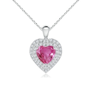 7mm AAAA Pink Sapphire Heart Pendant with Diamond Double Halo in P950 Platinum