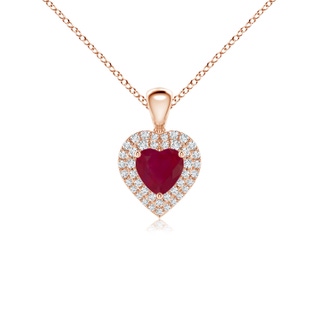 5mm A Ruby Heart Pendant with Diamond Double Halo in 10K Rose Gold