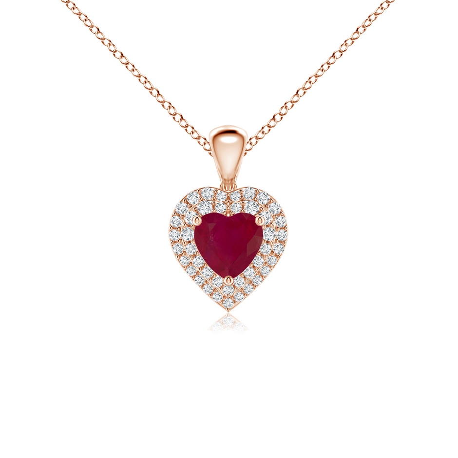 5mm A Ruby Heart Pendant with Diamond Double Halo in Rose Gold 