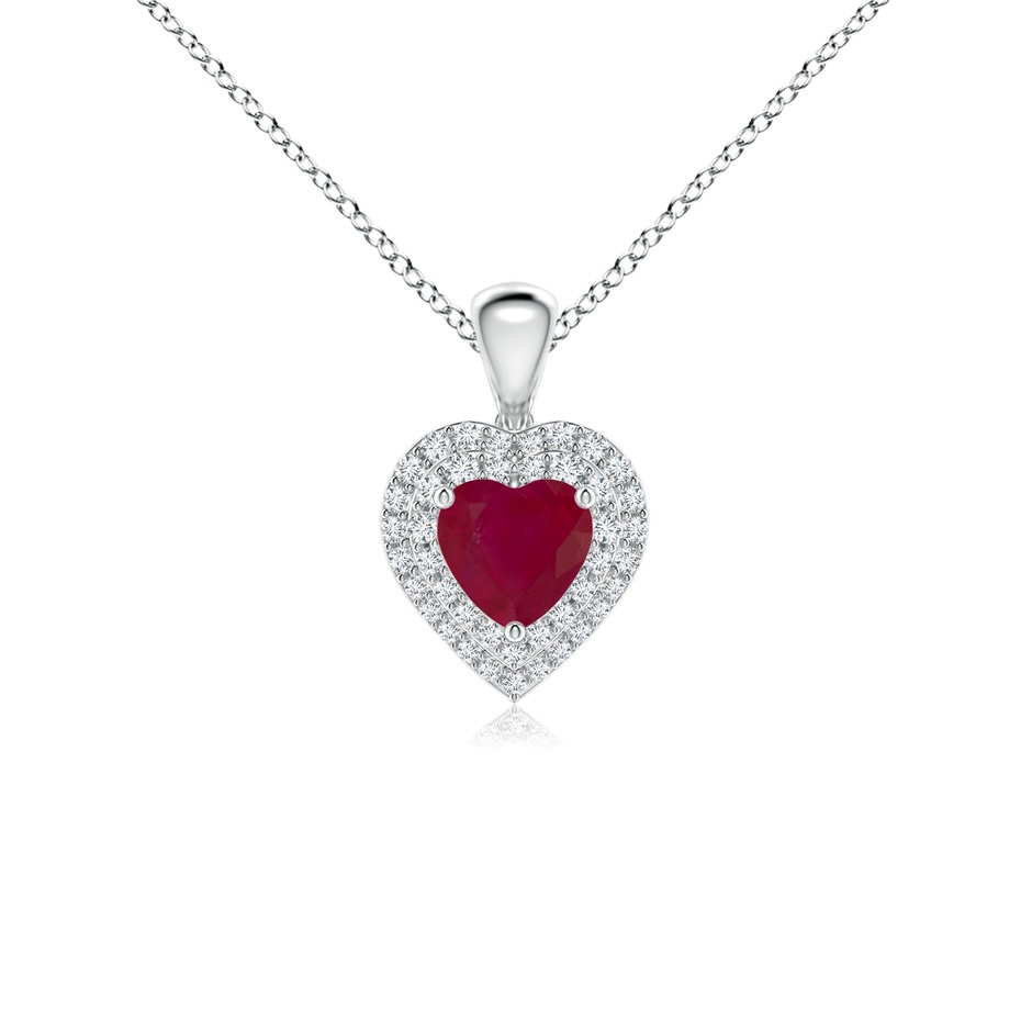 5mm A Ruby Heart Pendant with Diamond Double Halo in White Gold 