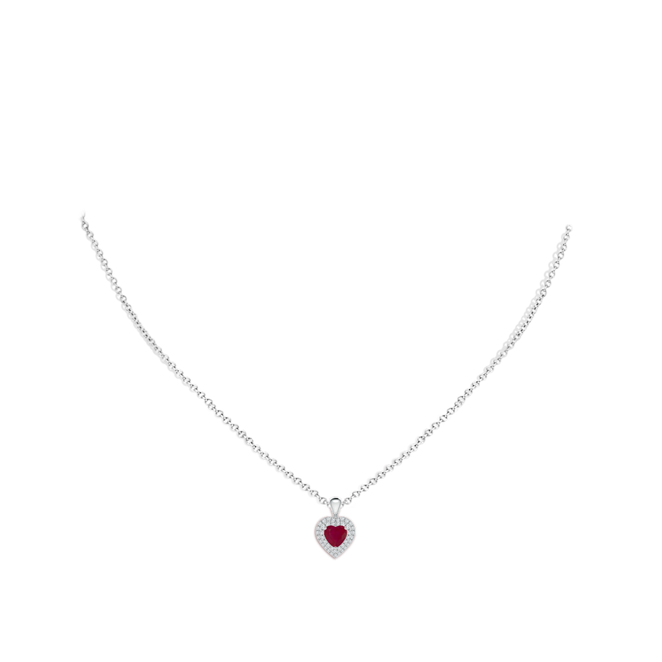 5mm A Ruby Heart Pendant with Diamond Double Halo in White Gold body-neck