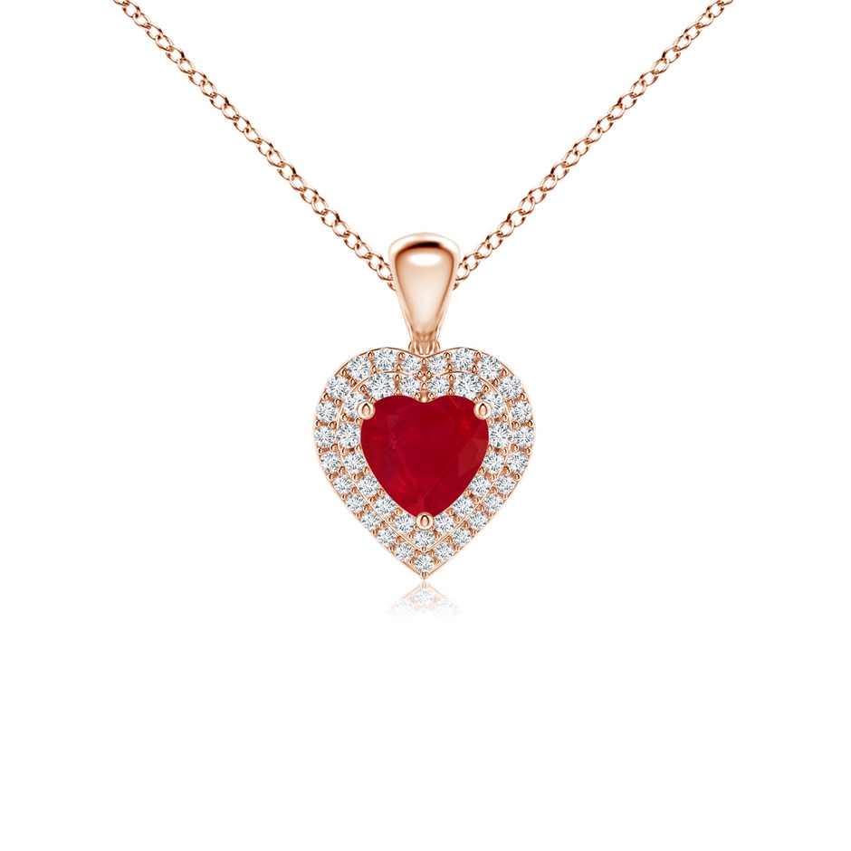 5mm AA Ruby Heart Pendant with Diamond Double Halo in 9K Rose Gold 