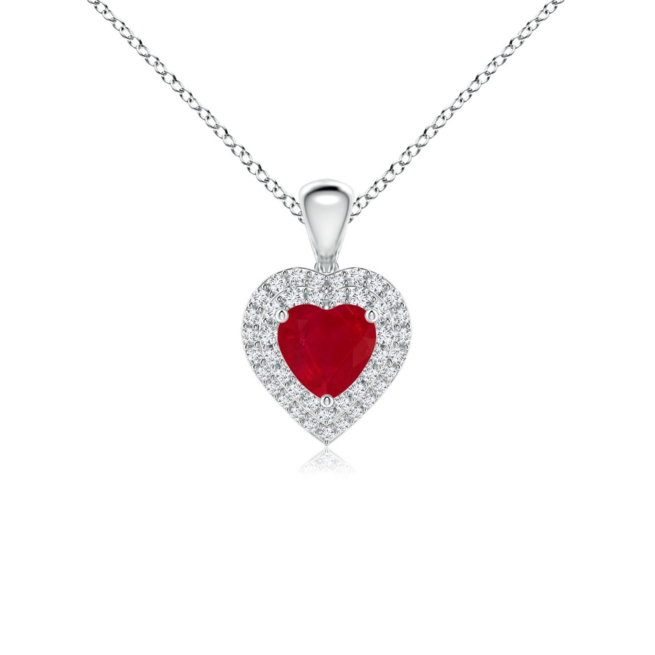 5mm AA Ruby Heart Pendant with Diamond Double Halo in P950 Platinum 