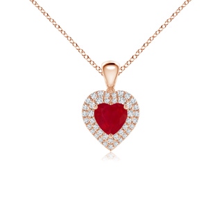 5mm AA Ruby Heart Pendant with Diamond Double Halo in Rose Gold