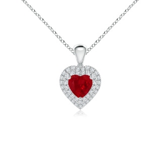 5mm AAA Ruby Heart Pendant with Diamond Double Halo in P950 Platinum