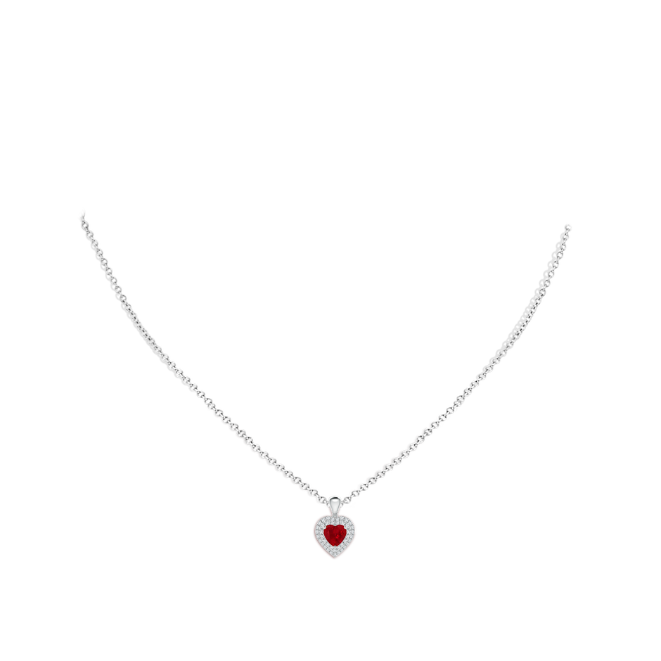 5mm AAA Ruby Heart Pendant with Diamond Double Halo in P950 Platinum body-neck