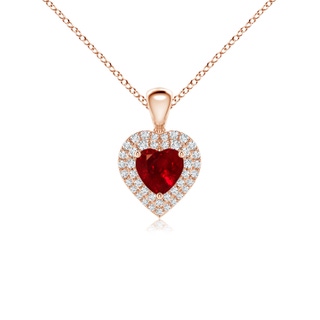5mm AAAA Ruby Heart Pendant with Diamond Double Halo in 9K Rose Gold