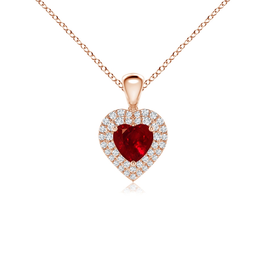 5mm AAAA Ruby Heart Pendant with Diamond Double Halo in 9K Rose Gold 