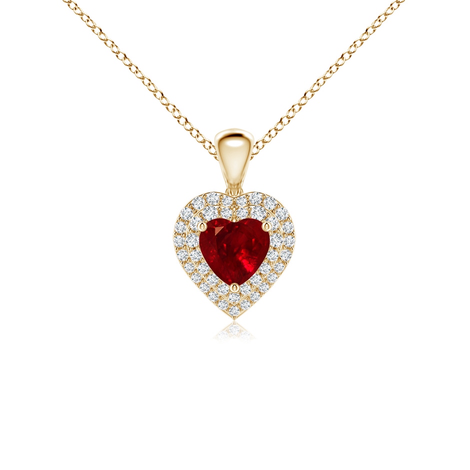 5mm AAAA Ruby Heart Pendant with Diamond Double Halo in 9K Yellow Gold 
