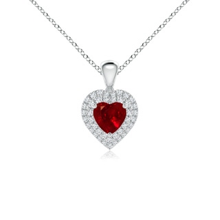 5mm AAAA Ruby Heart Pendant with Diamond Double Halo in White Gold