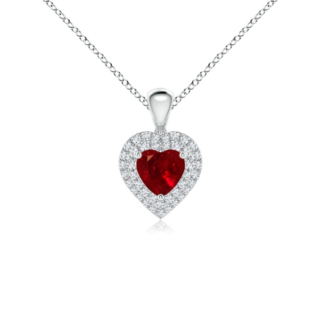 Heart-Shaped Ruby Ribbon Pendant with Diamond | Angara