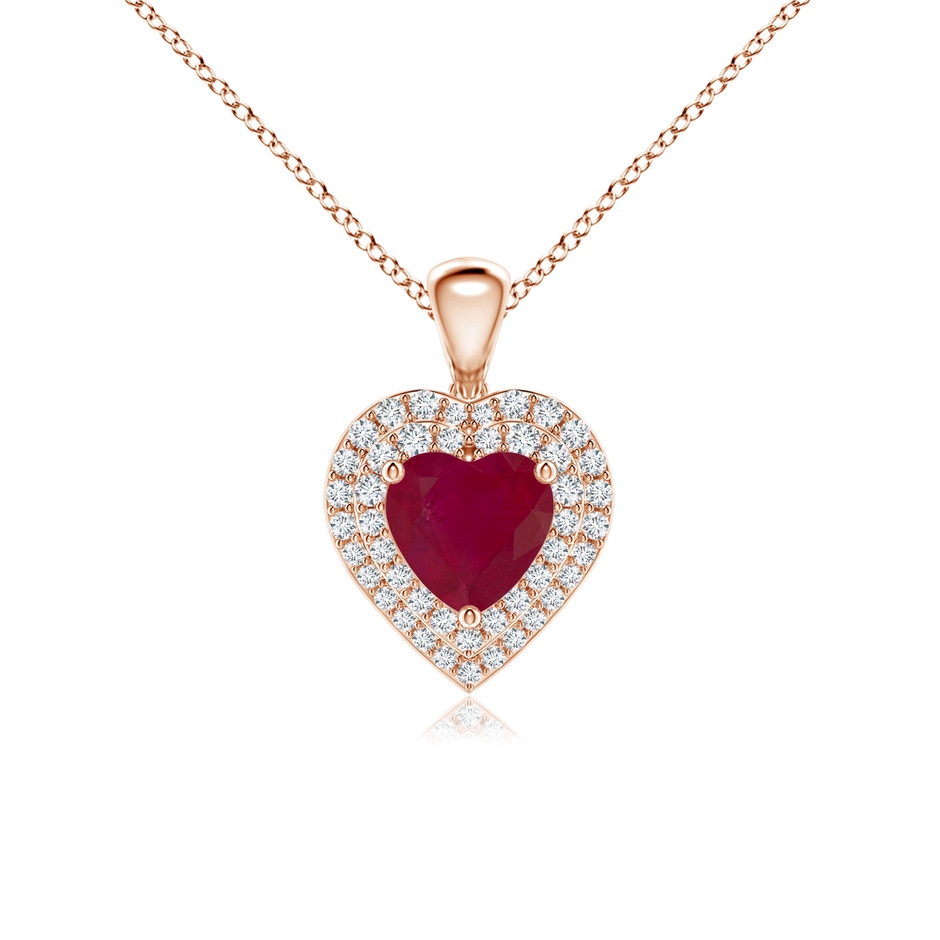 6mm A Ruby Heart Pendant with Diamond Double Halo in Rose Gold 