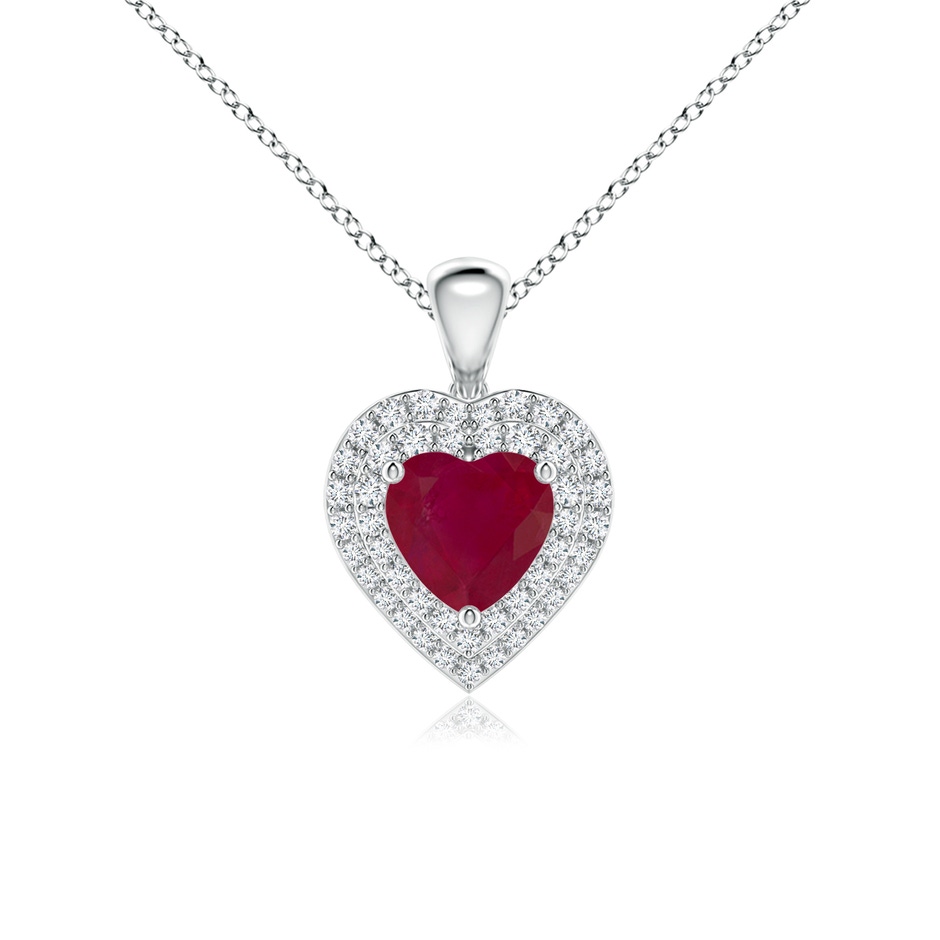 6mm A Ruby Heart Pendant with Diamond Double Halo in White Gold 