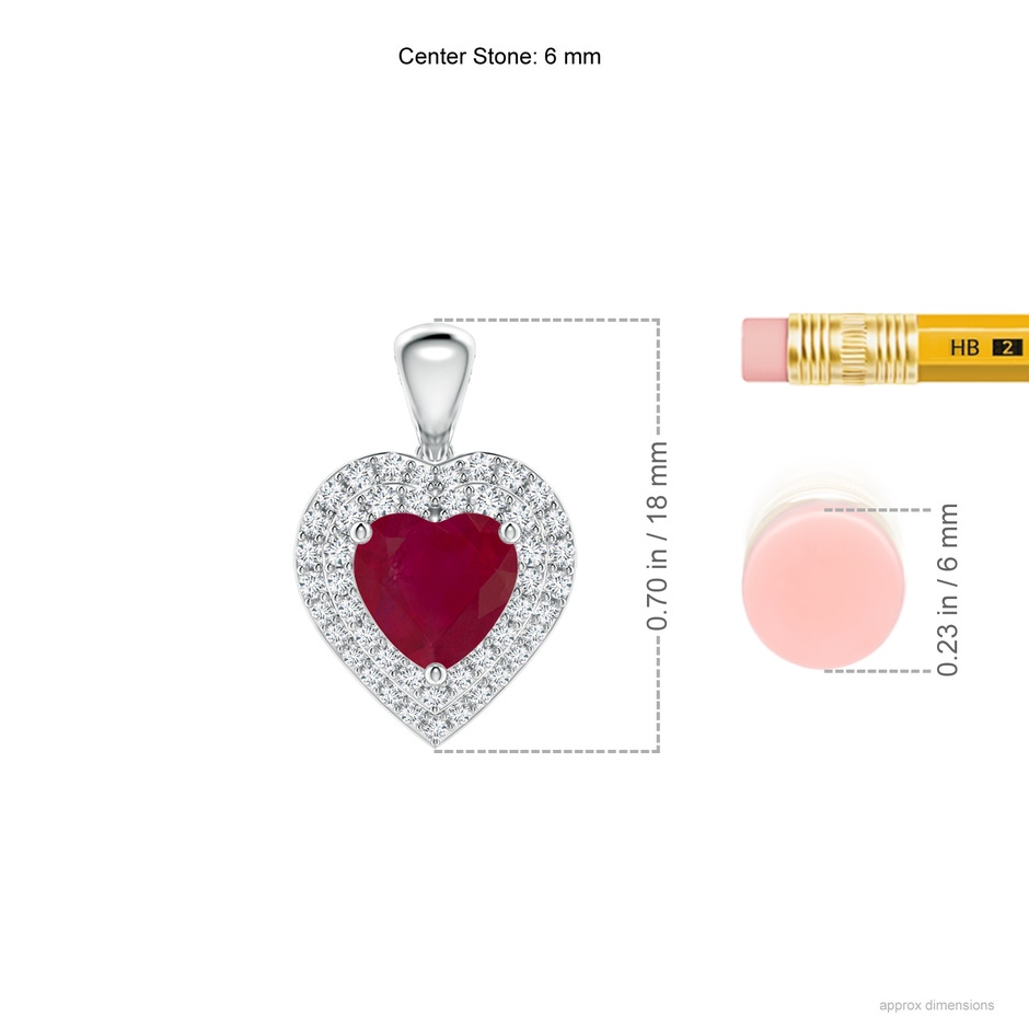 6mm A Ruby Heart Pendant with Diamond Double Halo in White Gold ruler