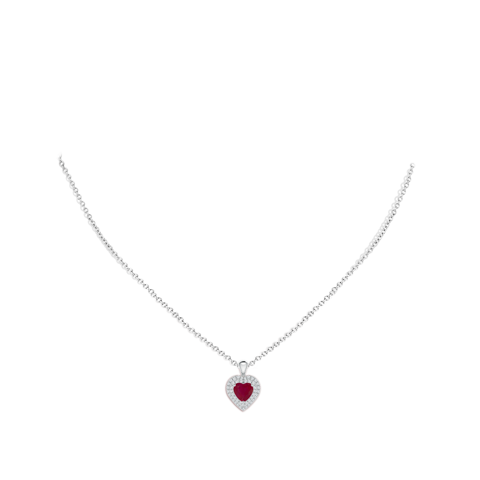 6mm A Ruby Heart Pendant with Diamond Double Halo in White Gold body-neck