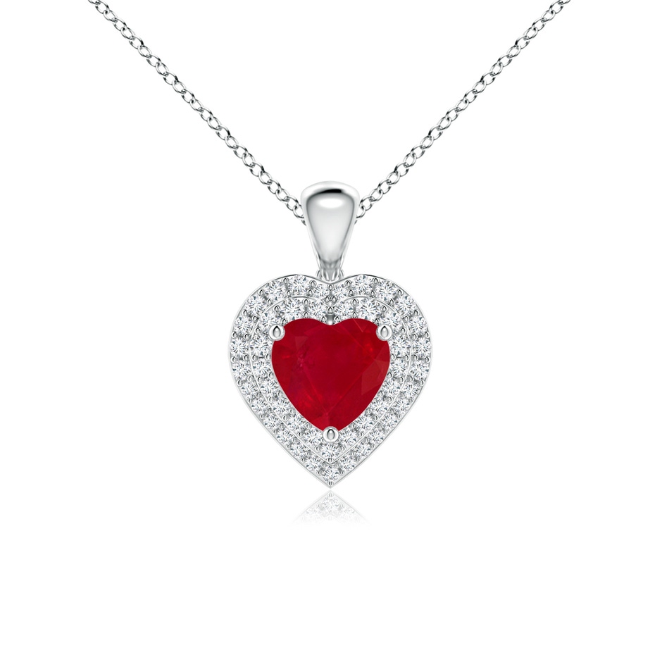 6mm AA Ruby Heart Pendant with Diamond Double Halo in P950 Platinum 