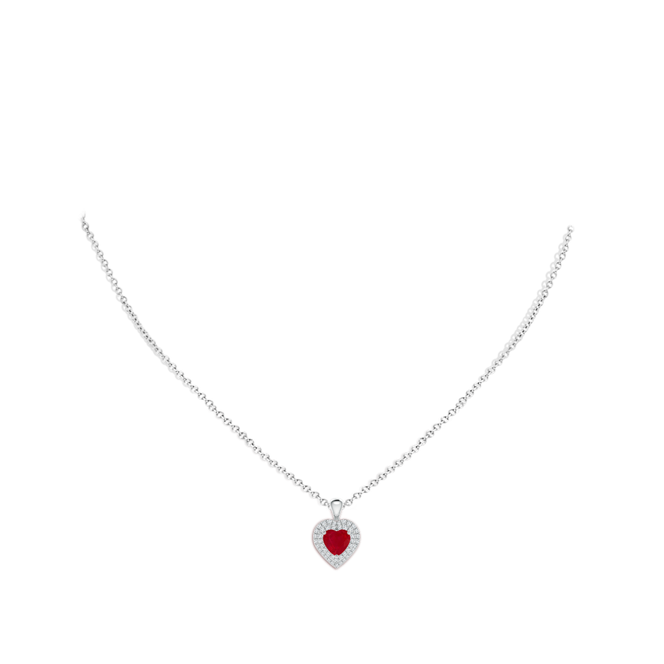 6mm AA Ruby Heart Pendant with Diamond Double Halo in P950 Platinum body-neck