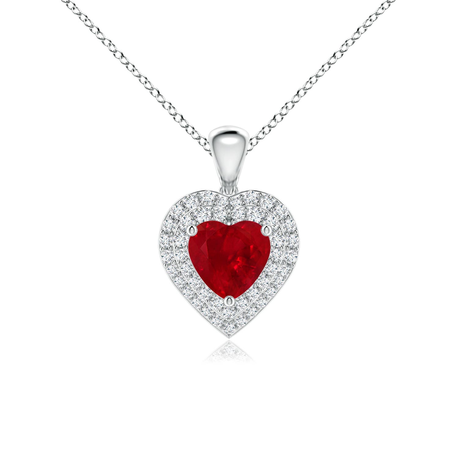 6mm AAA Ruby Heart Pendant with Diamond Double Halo in P950 Platinum