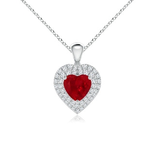 6mm AAA Ruby Heart Pendant with Diamond Double Halo in P950 Platinum