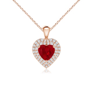 6mm AAA Ruby Heart Pendant with Diamond Double Halo in Rose Gold