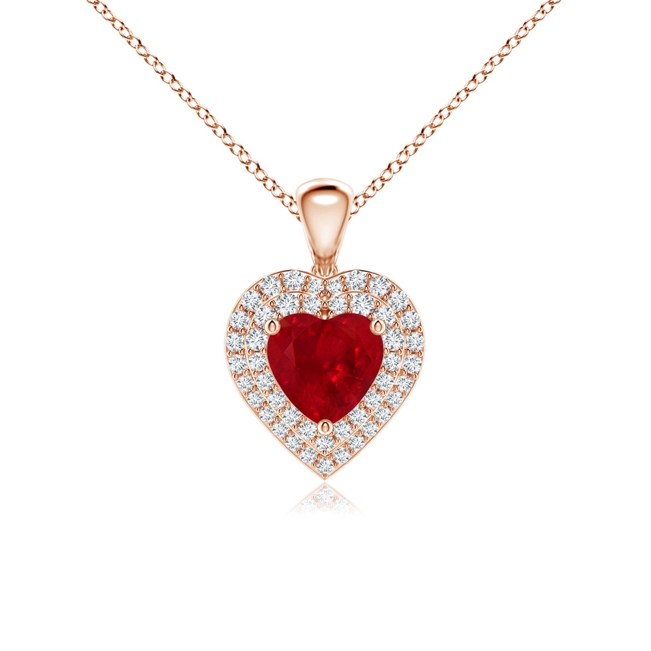 6mm AAA Ruby Heart Pendant with Diamond Double Halo in Rose Gold 