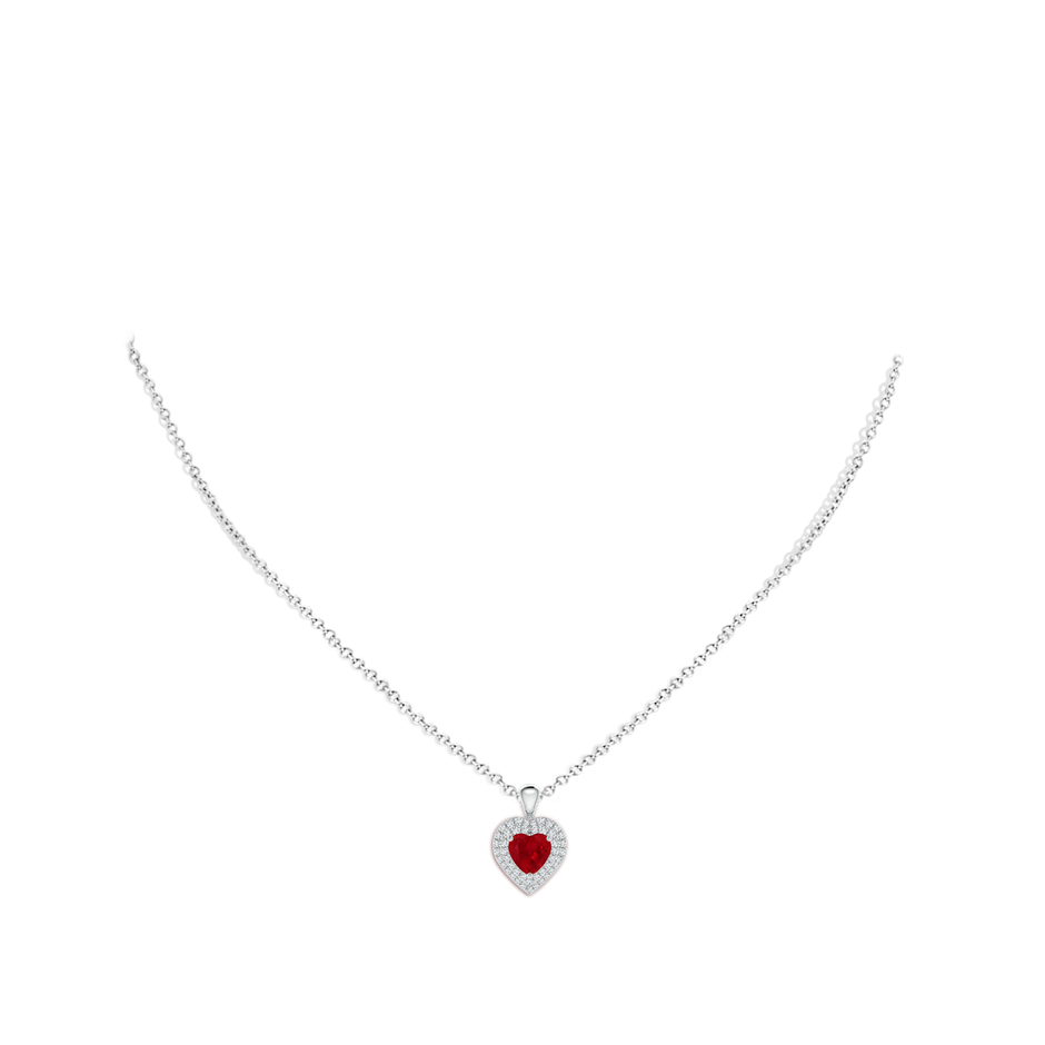 6mm AAA Ruby Heart Pendant with Diamond Double Halo in White Gold body-neck