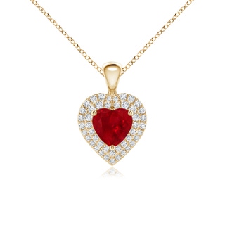 6mm AAA Ruby Heart Pendant with Diamond Double Halo in Yellow Gold
