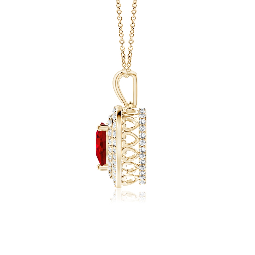 6mm AAA Ruby Heart Pendant with Diamond Double Halo in Yellow Gold Side-1