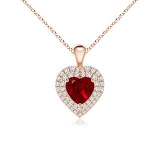 6mm AAAA Ruby Heart Pendant with Diamond Double Halo in 9K Rose Gold