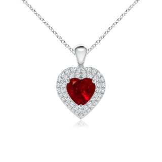 6mm AAAA Ruby Heart Pendant with Diamond Double Halo in P950 Platinum