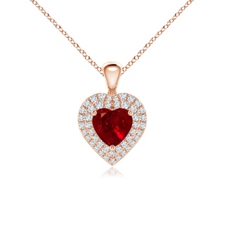 6mm AAAA Ruby Heart Pendant with Diamond Double Halo in Rose Gold