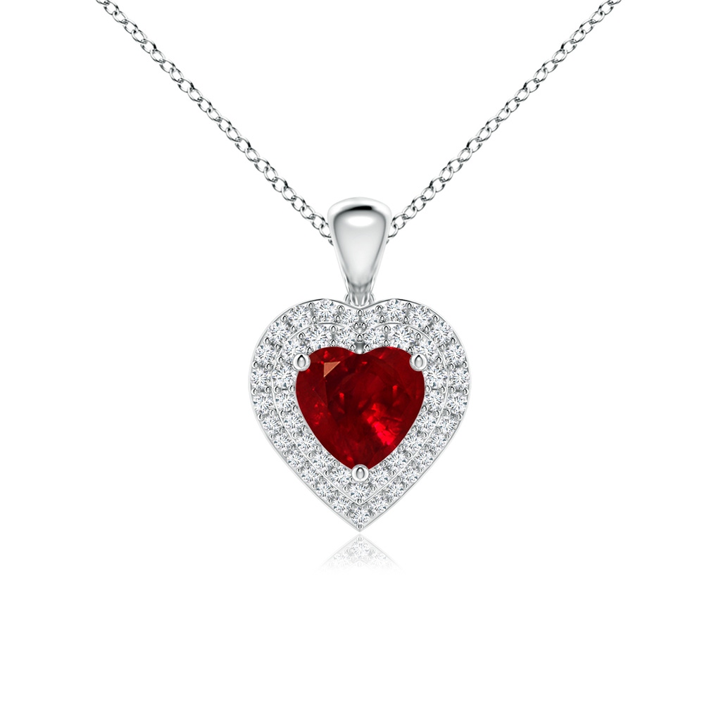 6mm AAAA Ruby Heart Pendant with Diamond Double Halo in White Gold