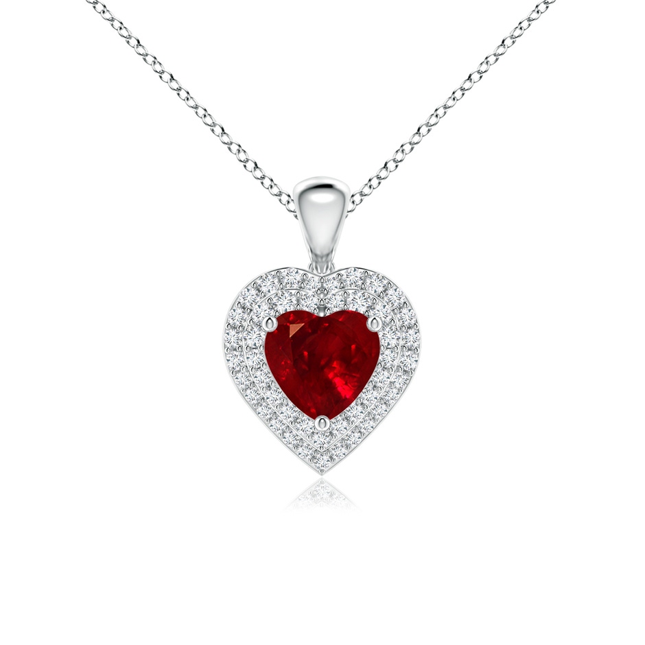 6mm AAAA Ruby Heart Pendant with Diamond Double Halo in White Gold 