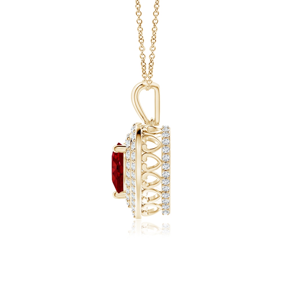 6mm AAAA Ruby Heart Pendant with Diamond Double Halo in Yellow Gold Side-1