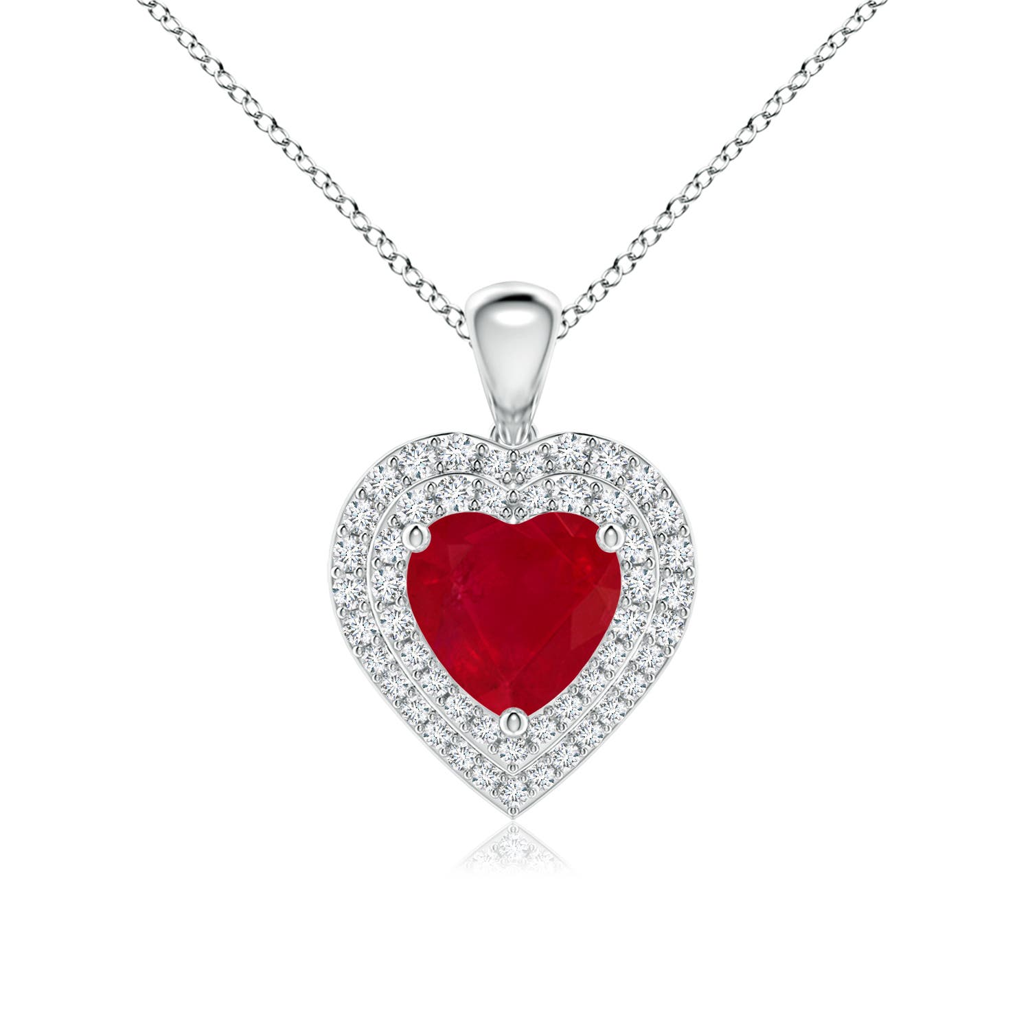 7mm AA Ruby Heart Pendant with Diamond Double Halo in P950 Platinum