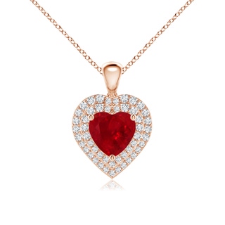 7mm AAA Ruby Heart Pendant with Diamond Double Halo in 9K Rose Gold