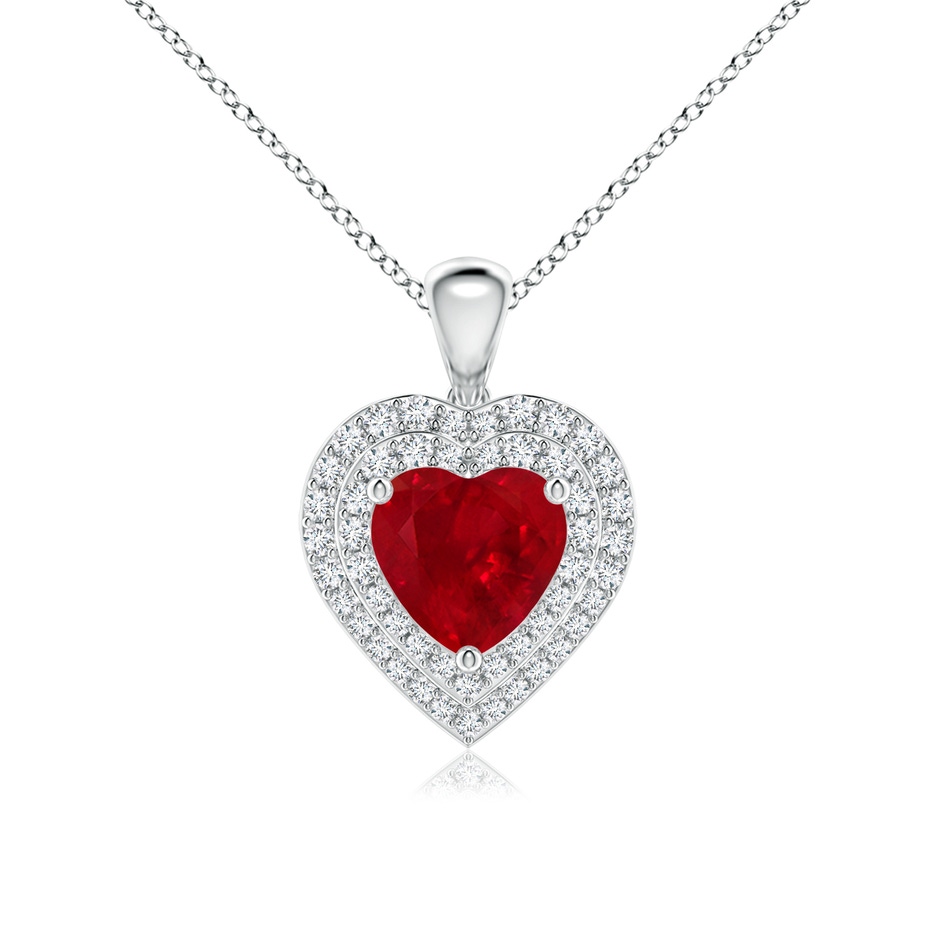 7mm AAA Ruby Heart Pendant with Diamond Double Halo in P950 Platinum 