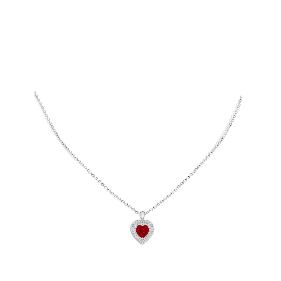 7mm AAA Ruby Heart Pendant with Diamond Double Halo in P950 Platinum body-neck