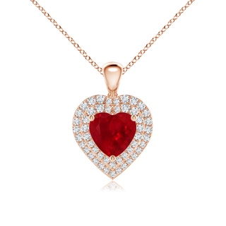 7mm AAA Ruby Heart Pendant with Diamond Double Halo in Rose Gold