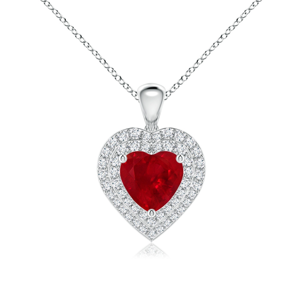 7mm AAA Ruby Heart Pendant with Diamond Double Halo in White Gold 
