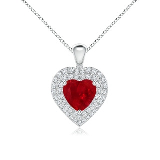 7mm AAA Ruby Heart Pendant with Diamond Double Halo in White Gold